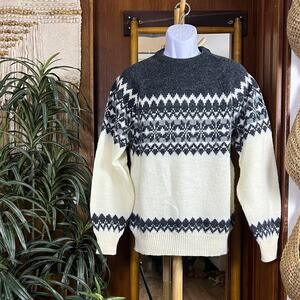 Vintage 80s BOG Sport Fair Isle Sweater Men XL Ivory Gray Nordic Ski Korea Wool